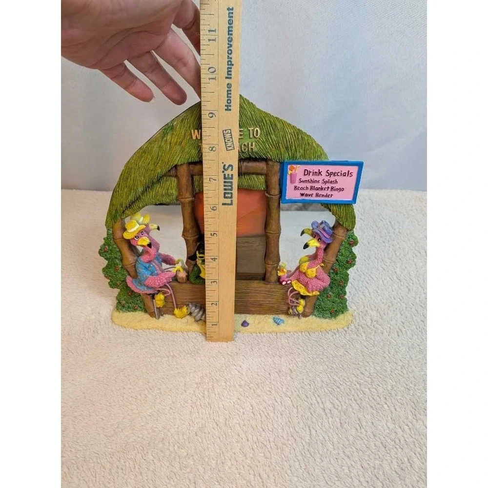 Tropical Flamingo‎ & Frog Tiki Hut Beach Scene Picture Frame Desk Decor